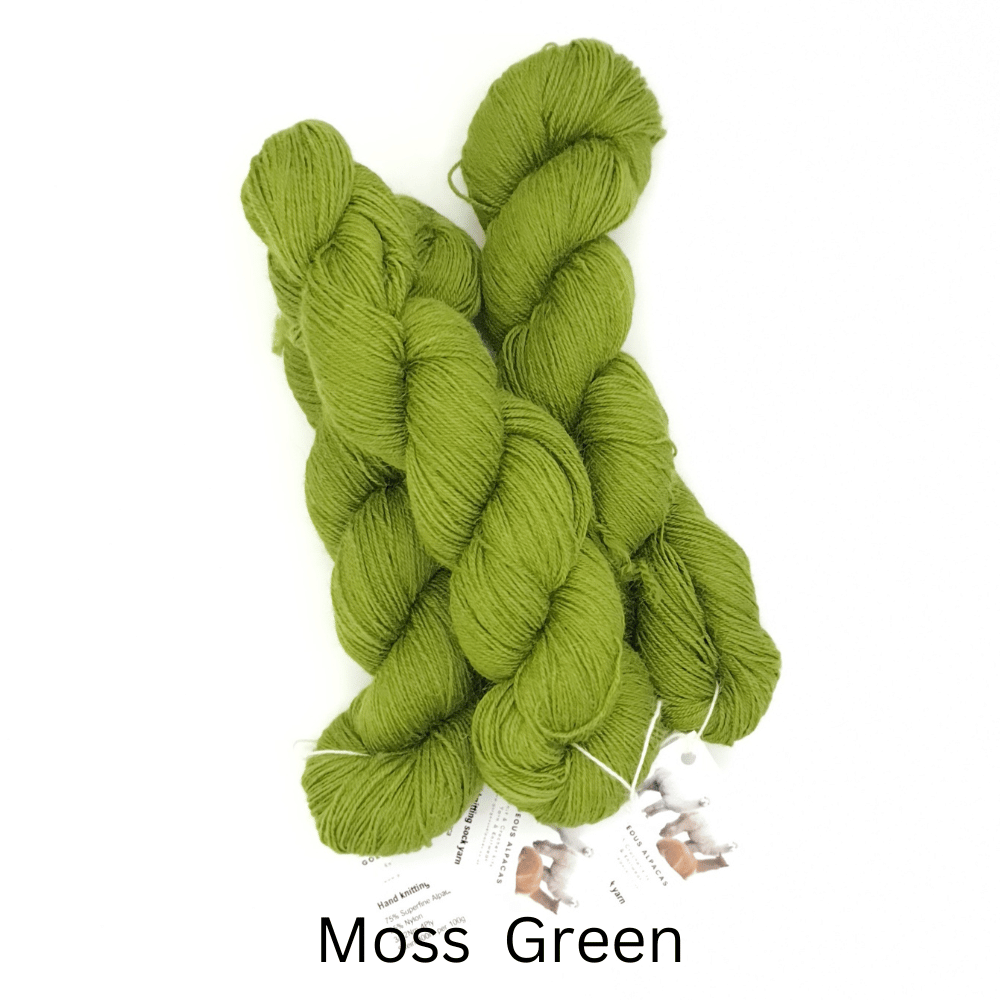 4-ply alpaca sock wool from British and Irish farms shown here in Moss Green