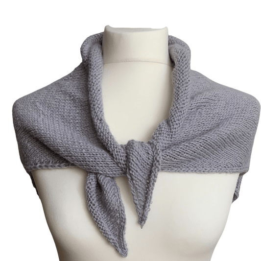 Alpaca wool knitting shawl kit shown here ion model in lunar grey