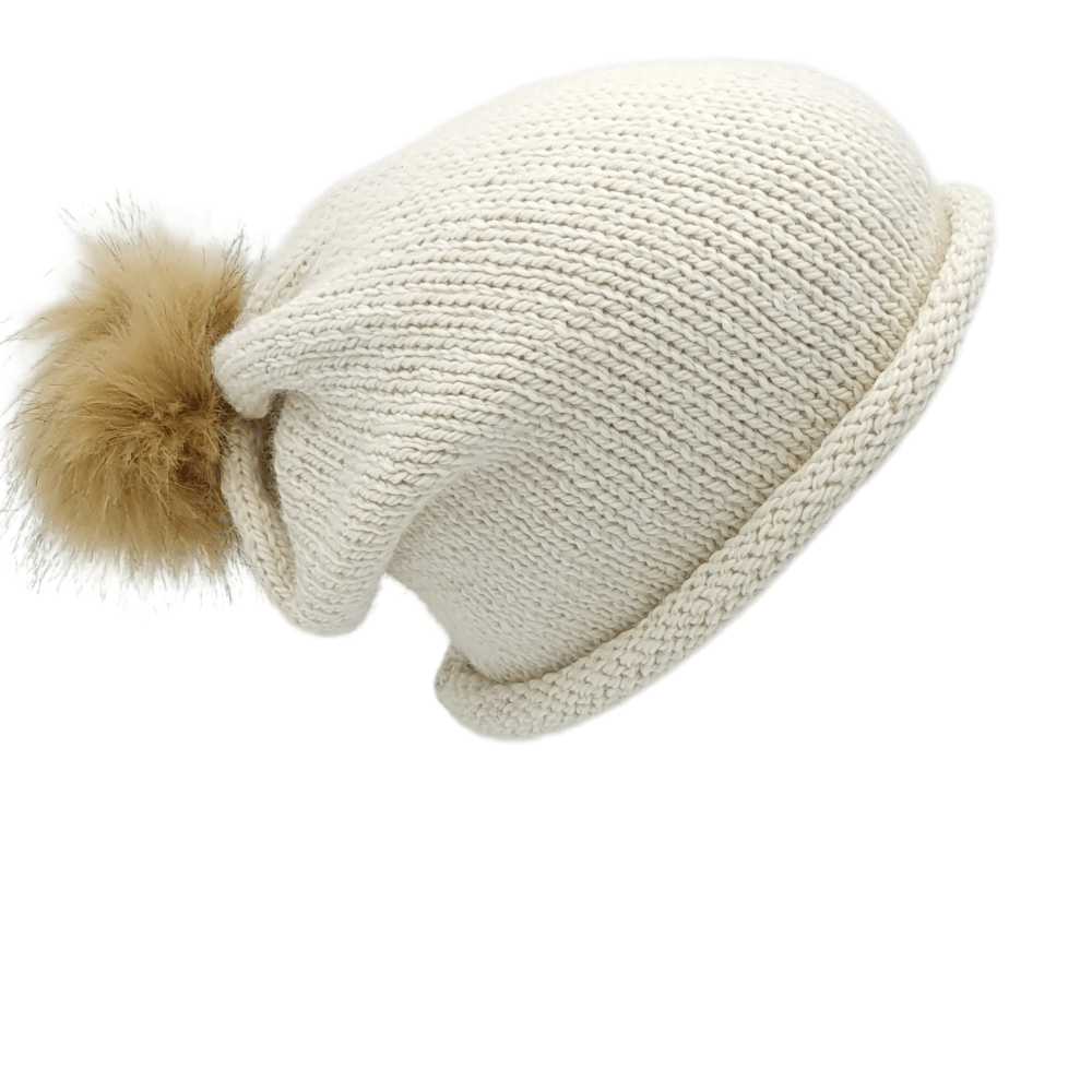 Aran alpaca hat knitting kit in undyed natural alpaca wool from Peru
