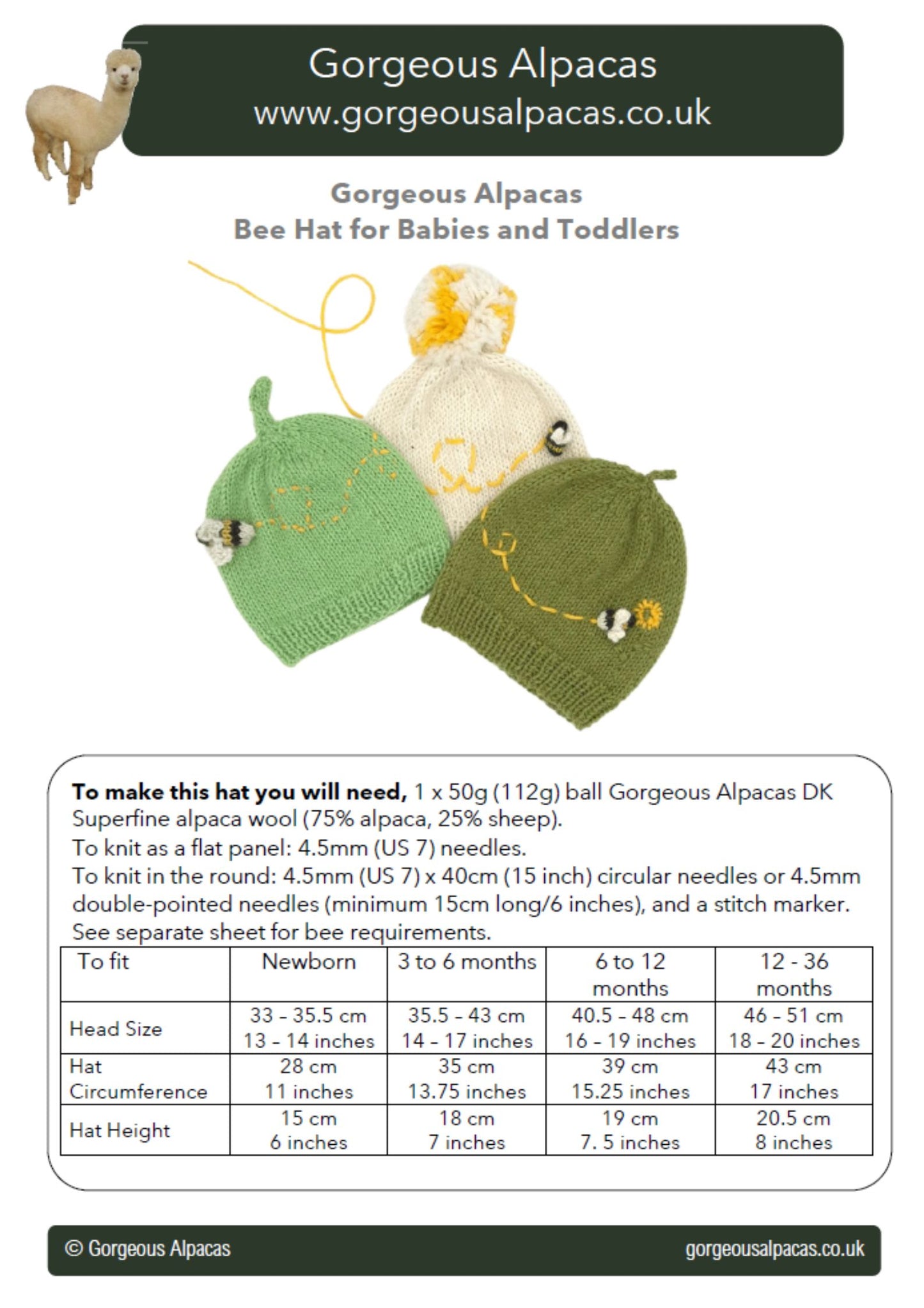 Baby & Toddler Bee Beanie Knit Easy Knit - Printed Pattern