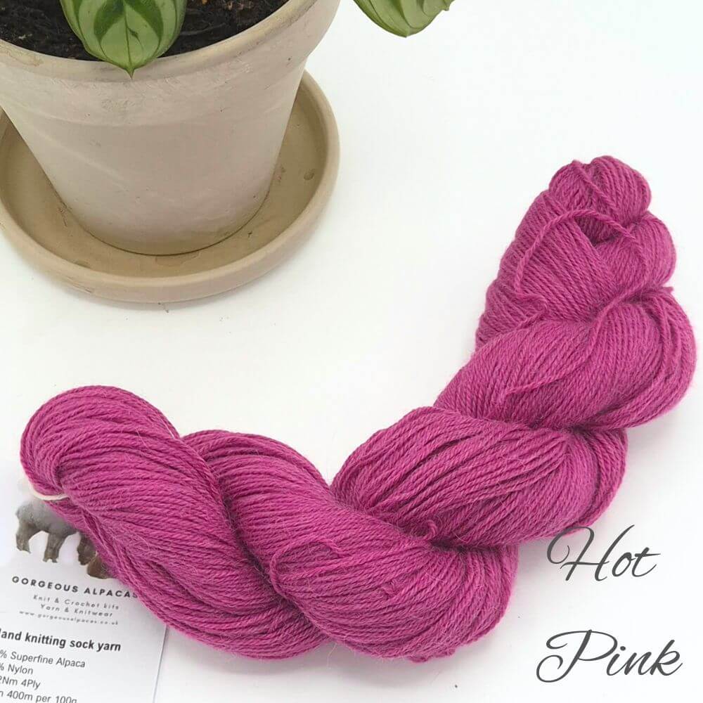 4ply sock yarn made with alpaca fleece from British and Irish alpaca farms in Hot Pink