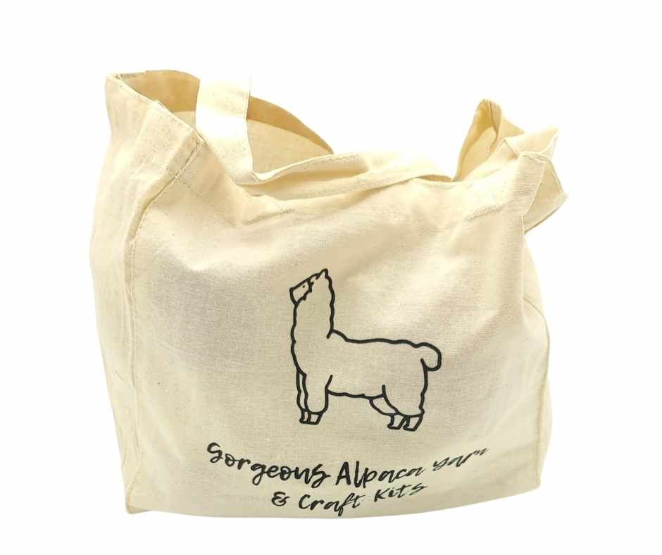 Cotton alpaca project bag included in the Gorgeous Alpacas Bee Beanie Knit Kit