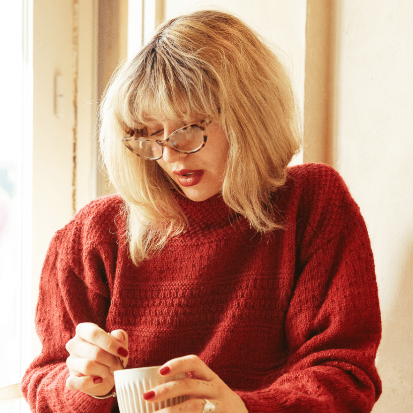 Alpaca wool sweater knitting kit shown here in DK Wine
