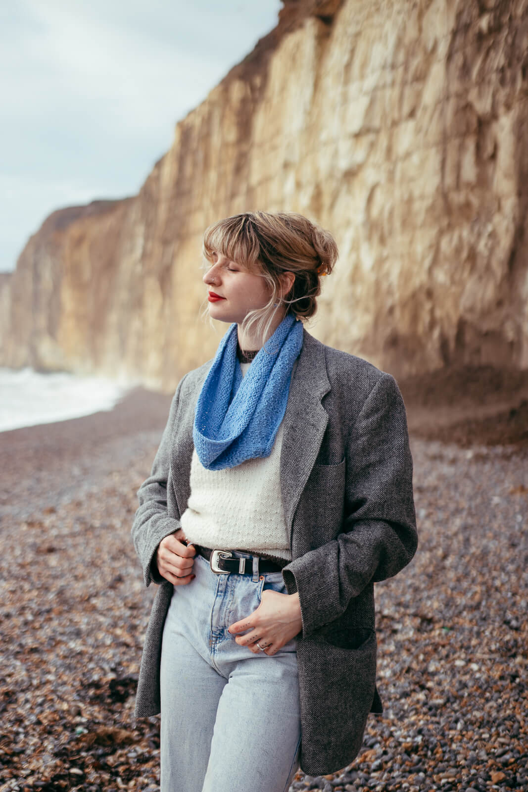 Alpaca wool knitting kit shown here in Sky Blue