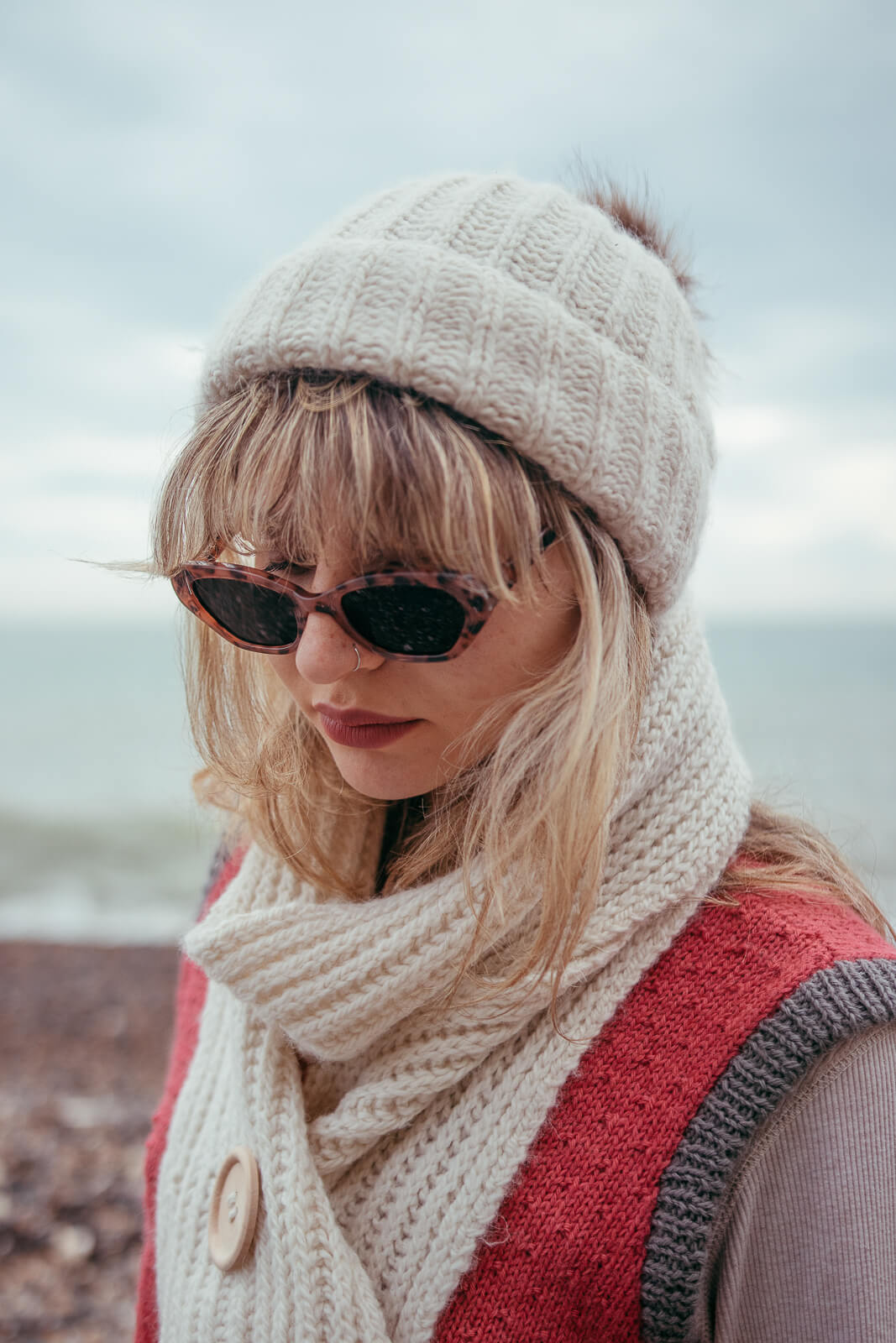 Aran weight alpaca yarn hat and scarf knitting kit