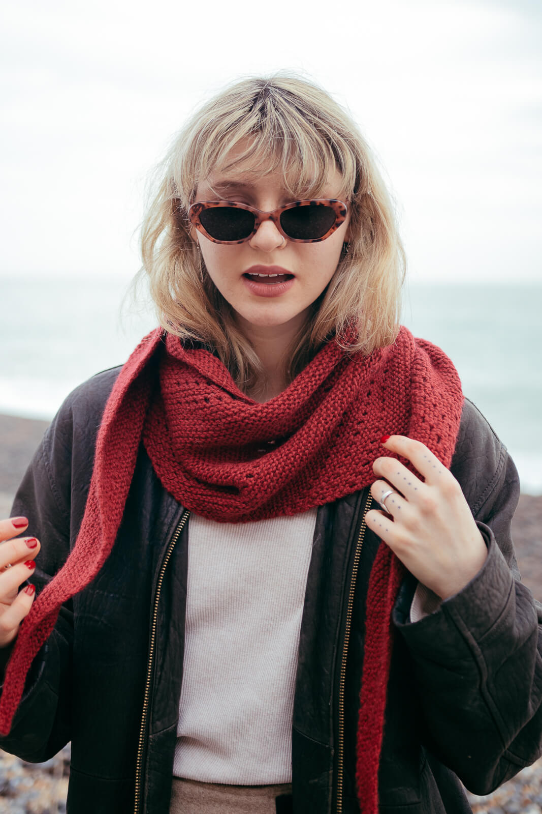 Alpaca wool shawl knitting kit shown here in Wine