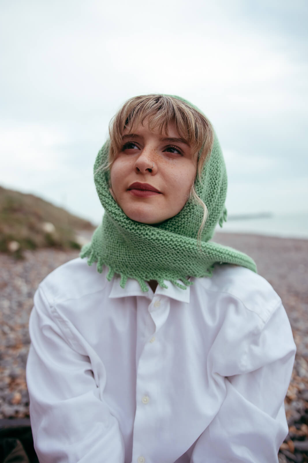 Alpaca wool knit kit shawl in Jade