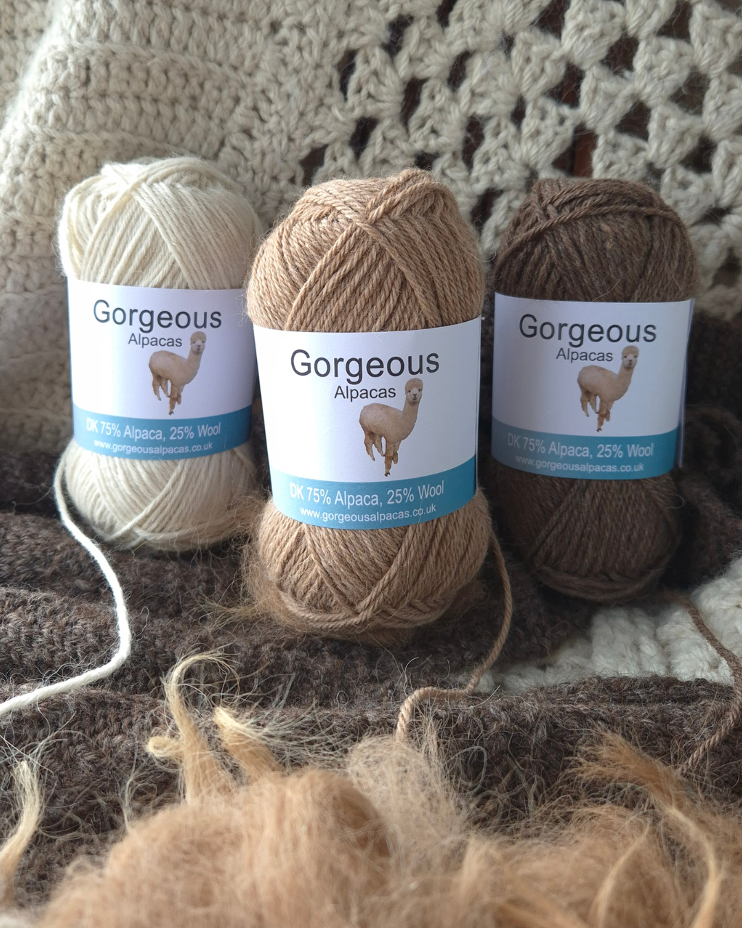 Natural alpaca yarn trio – customer favourite yarns from Gorgeous Alpacas