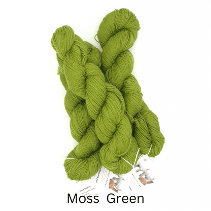 4-ply alpaca sock wool from British and Irish farms shown here in Moss Green