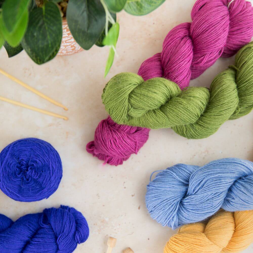 The colour range of 4ply sock yarn made with alpaca fleece from British and Irish alpaca farms