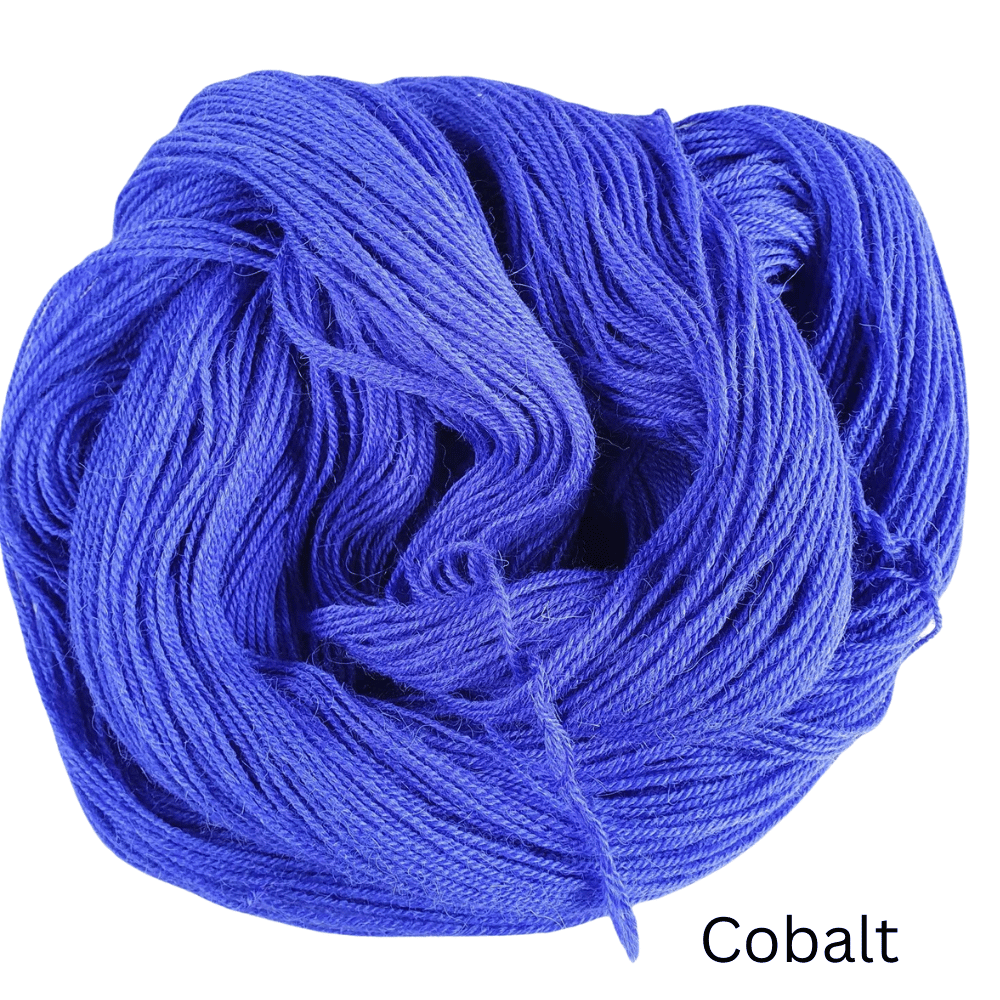 4-ply alpaca sock wool from British and Irish farms shown here in Cobalt