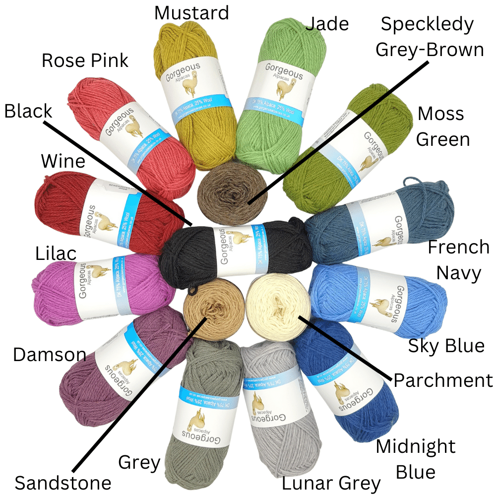 DK alpaca wool from British and Irish farms shown here in a colour wheel