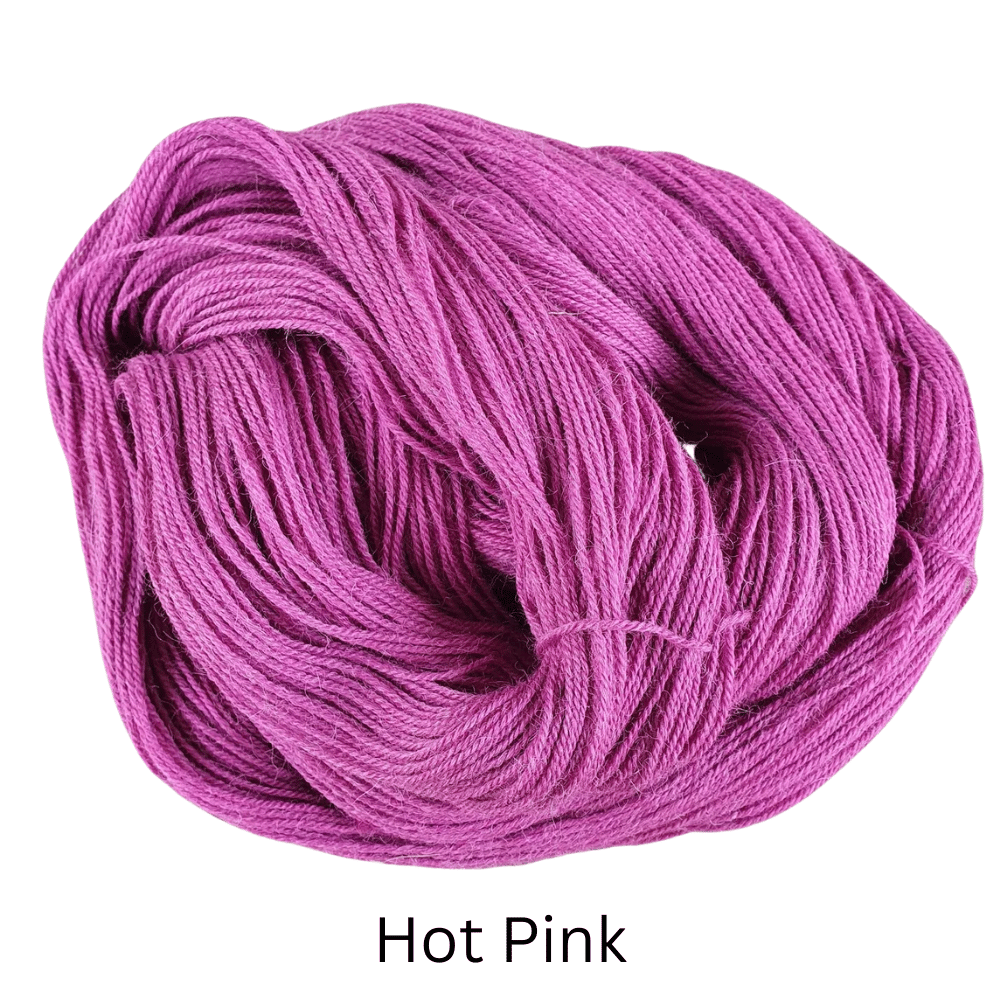 4-ply alpaca sock wool from British and Irish farms shwon here in Hot Pink