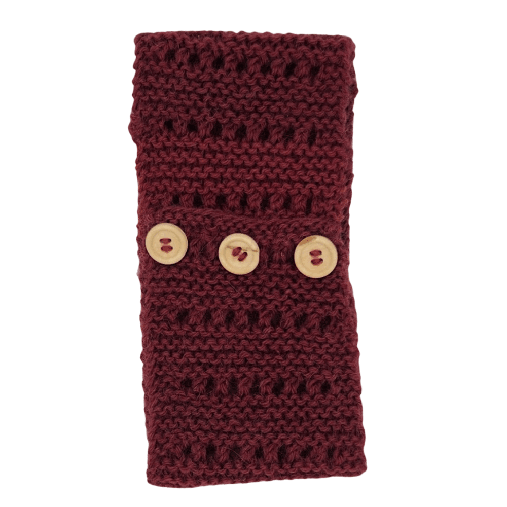 Alpaca wool headband knitting kit shown here in Wine