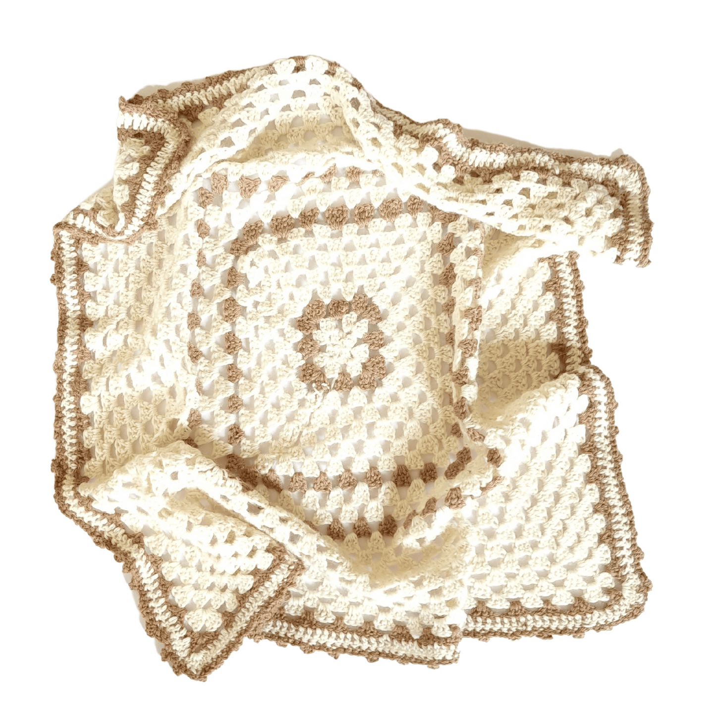 Our baby car seat blanket crochet kit, made in off-white and sandstone made with British and Irish alpaca wool
