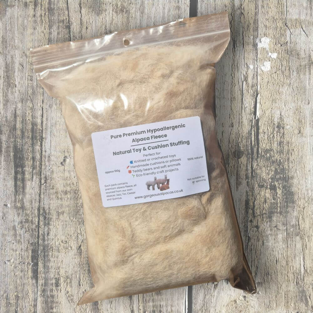 Premium Hypoallergenic Alpaca Fleece – Natural Toy & Cushion Stuffing 100g