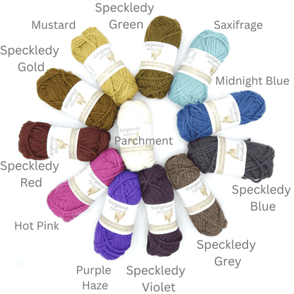 Chunky alpaca wool from British and Irish farms shown here in colour wheel