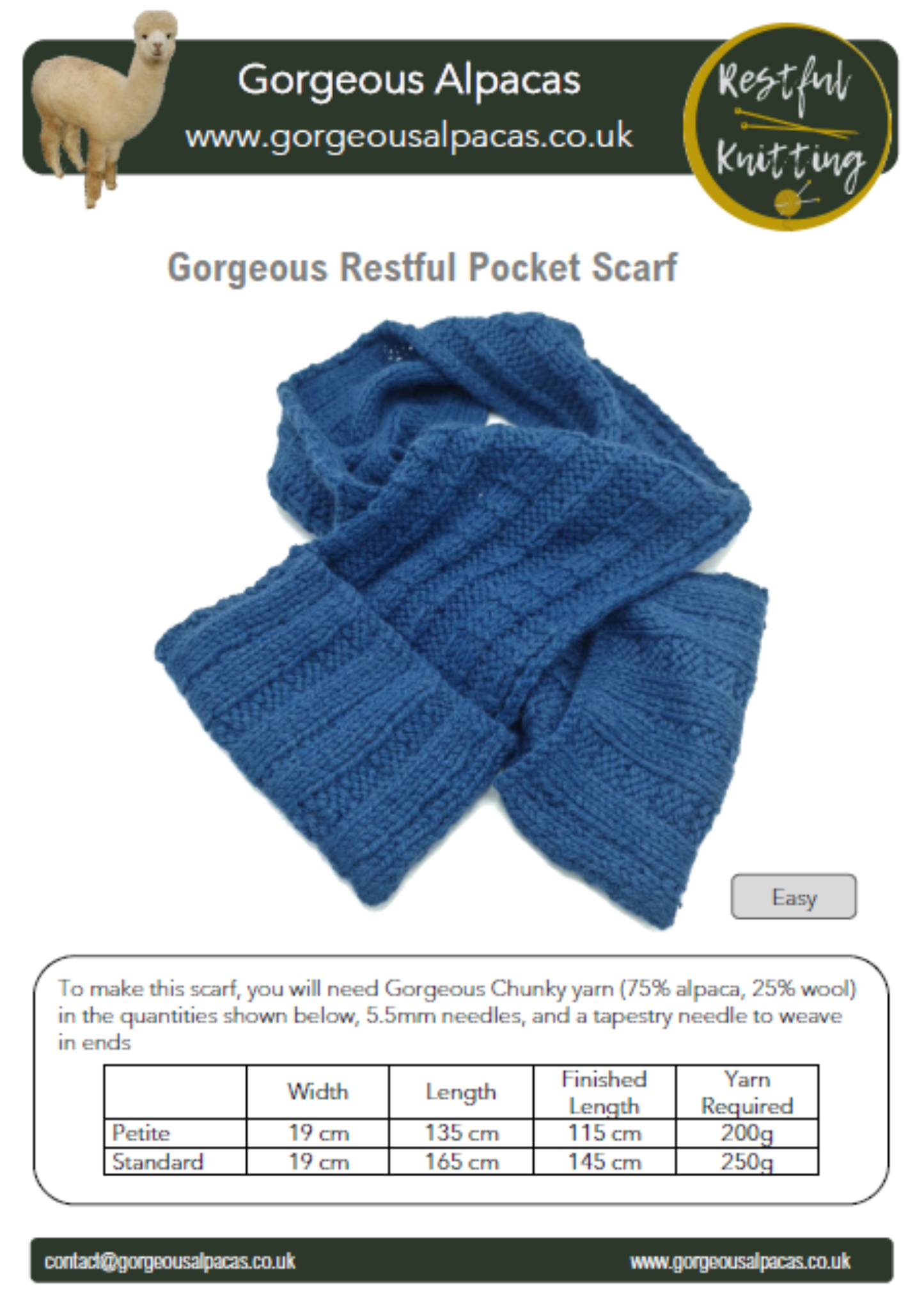 Pattern for Restful Chunky Pocket Scarf