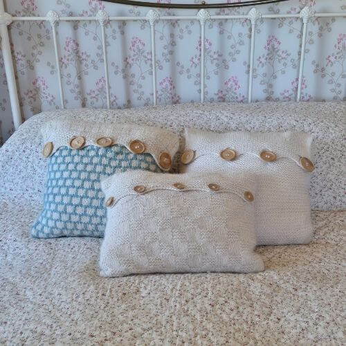 Collection of cushion knitting kits from Gorgeous Alpacas