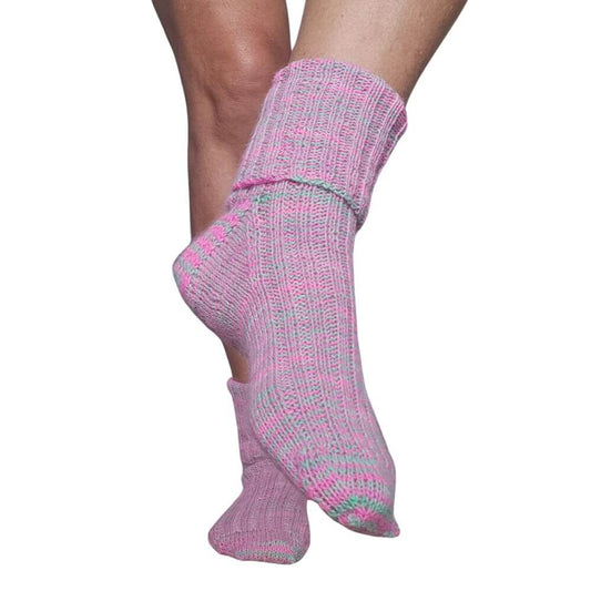 Finished socks for ribbed socks knitting pattern shown in Gorgeous Alpaca 4-ply sock wool