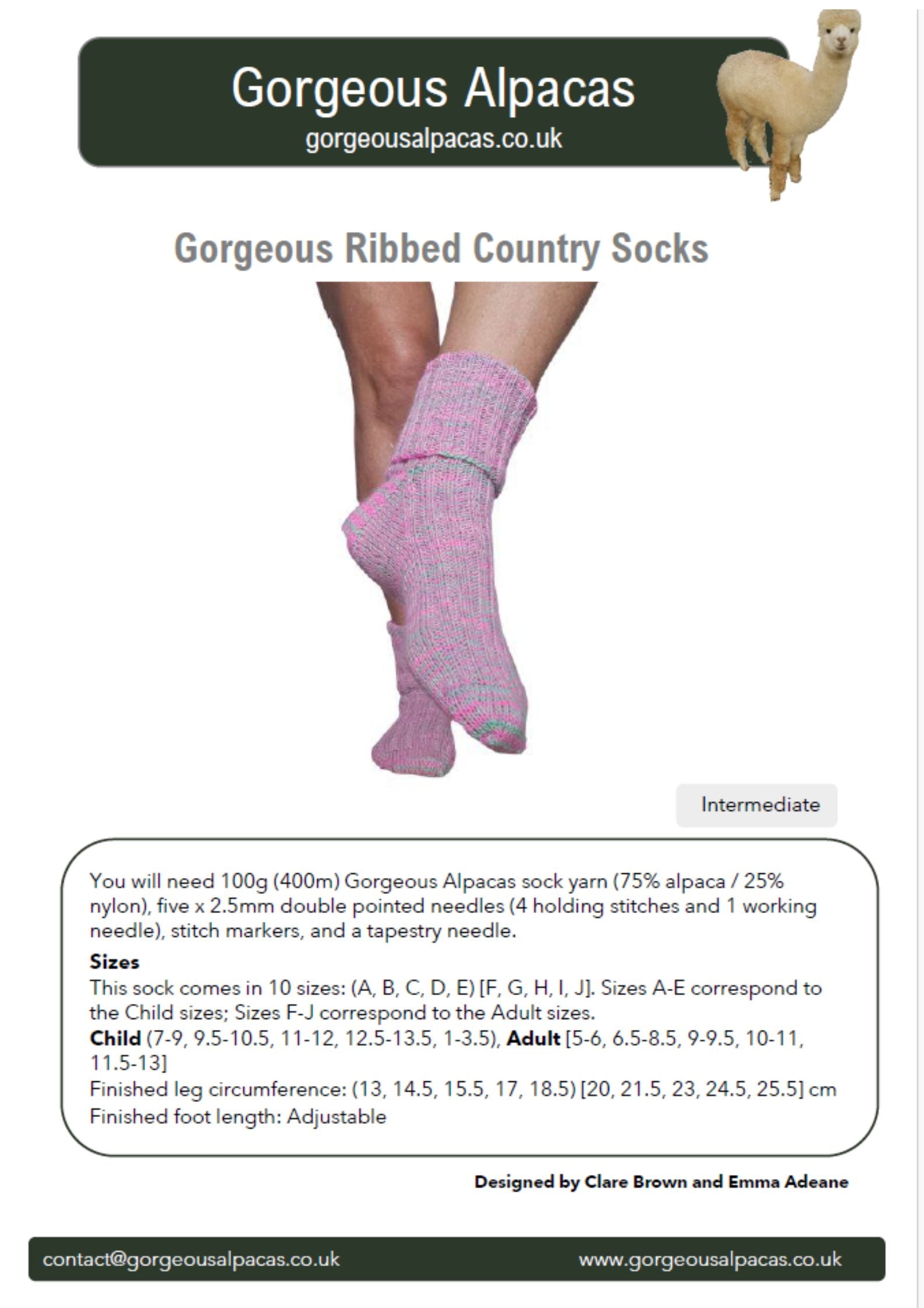 Knitting pattern cover for ribbed socks shown in Gorgeous Alpaca 4-ply sock wool