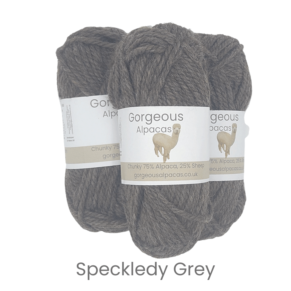 Chunky alpaca wool from British and Irish farms shown here in  Speckledy Grey