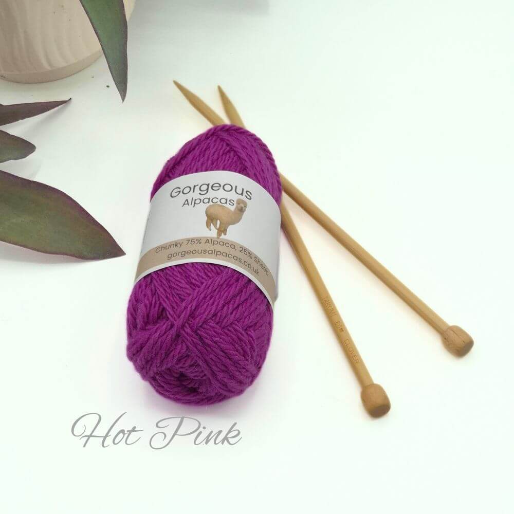 Chunky alpaca yarn from British & Irish alpaca farms shown here in Hot Pink