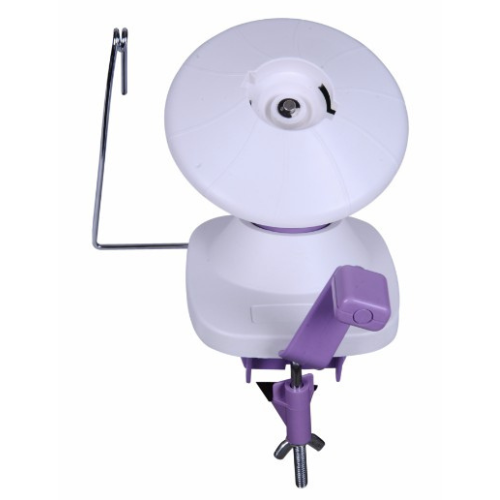 White and purple sewing machine attachment on a white background