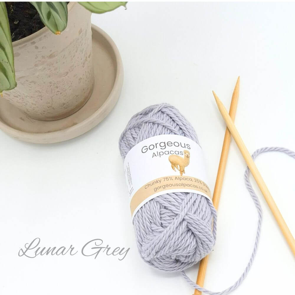 Chunky alpaca yarn from British & Irish alpaca farms shown here in Lunar Grey.