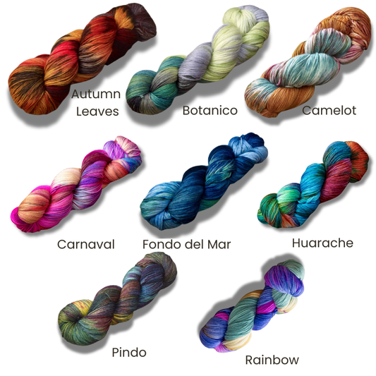 Manos Alegria 4-ply sock yarn hanks in eight hand-dyed colourways