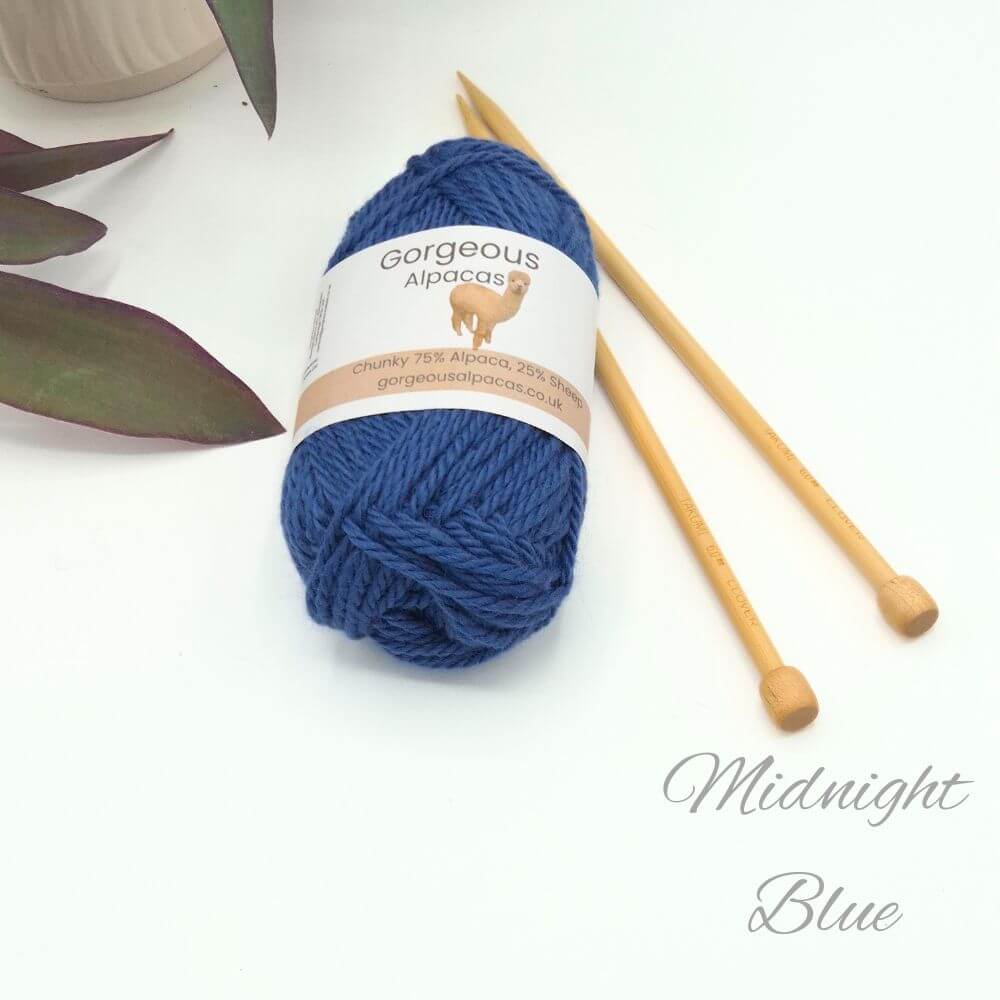 Chunky alpaca yarn from British & Irish alpaca farms shown here in Midnight Blue.