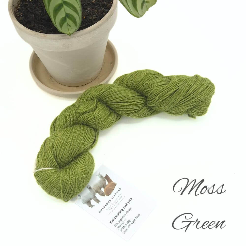 4ply sock yarn made with alpaca fleece from British and Irish alpaca farms in Moss Green colour