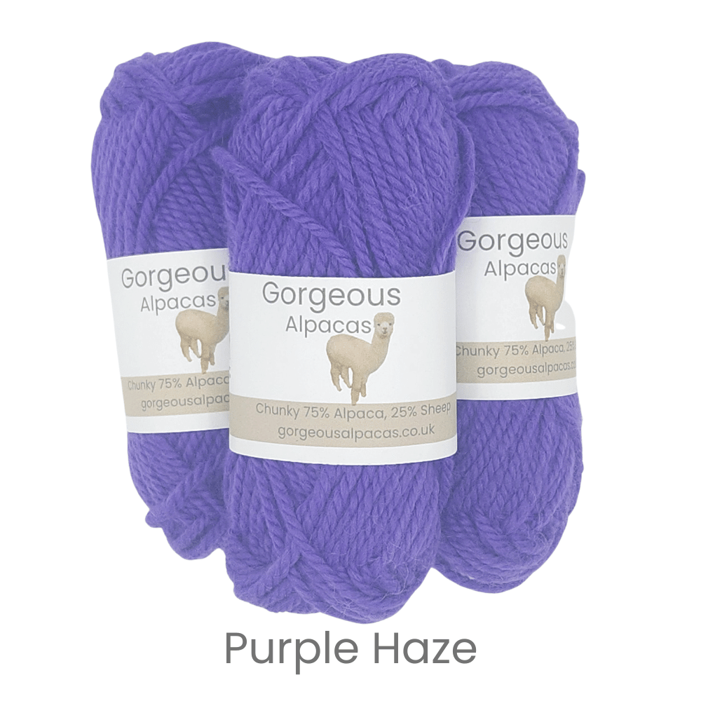 Chunky alpaca wool from British and Irish farms shown here in Purple Haze