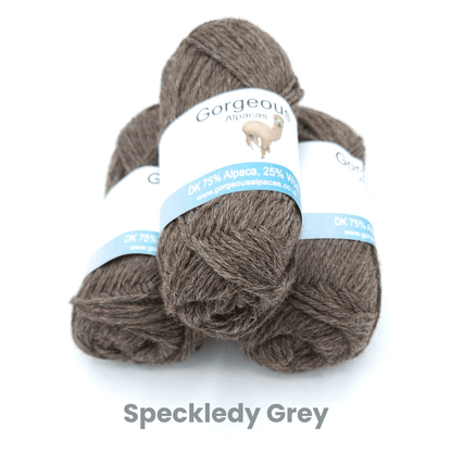 DK alpaca wool from British and Irish farms shown here in Speckledy Grey