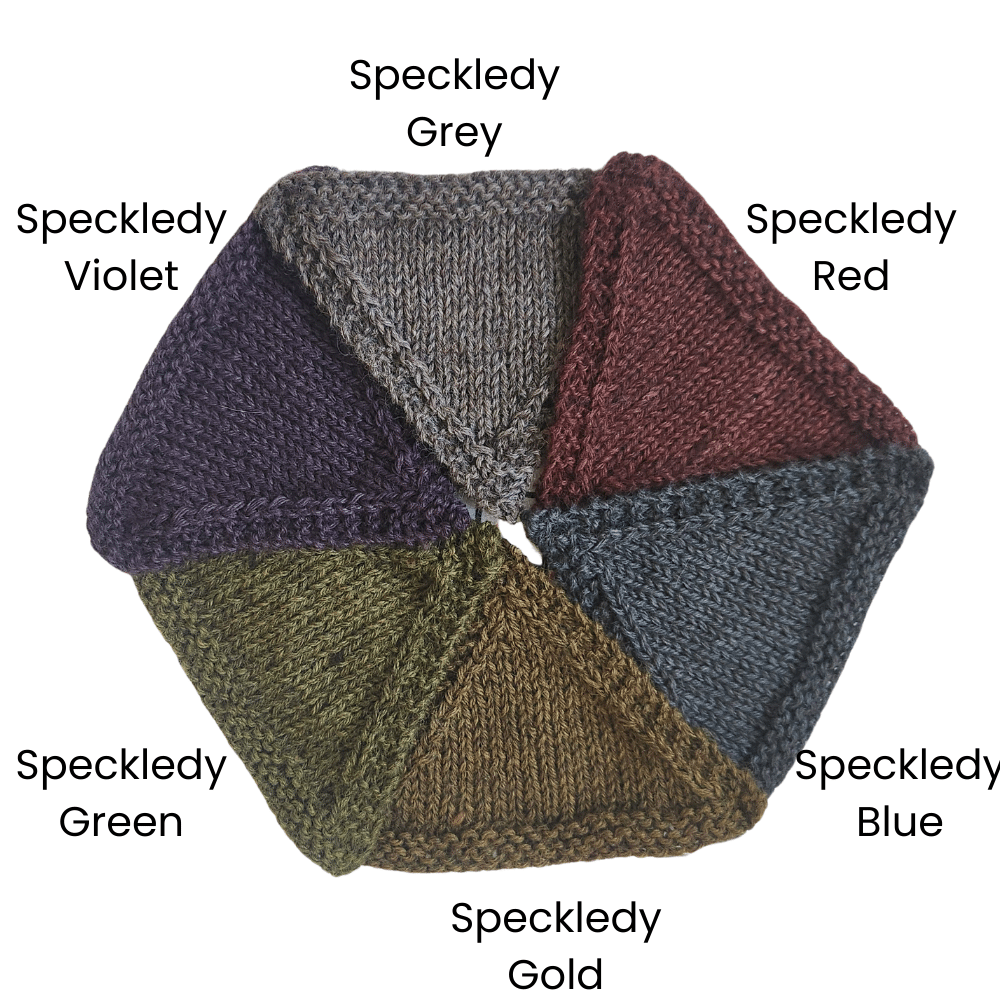 DK alpaca wool from British and Irish farms shown in speckeldy range