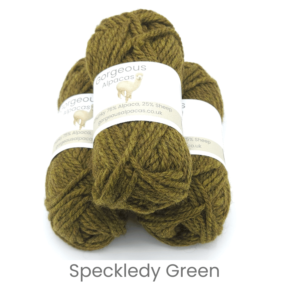 Chunky alpaca wool from British and Irish farms shown here in Speckledy Green