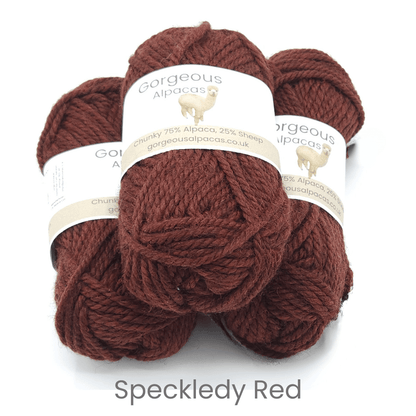 Chunky alpaca wool from British and Irish farms shown here in Speckledy Red
