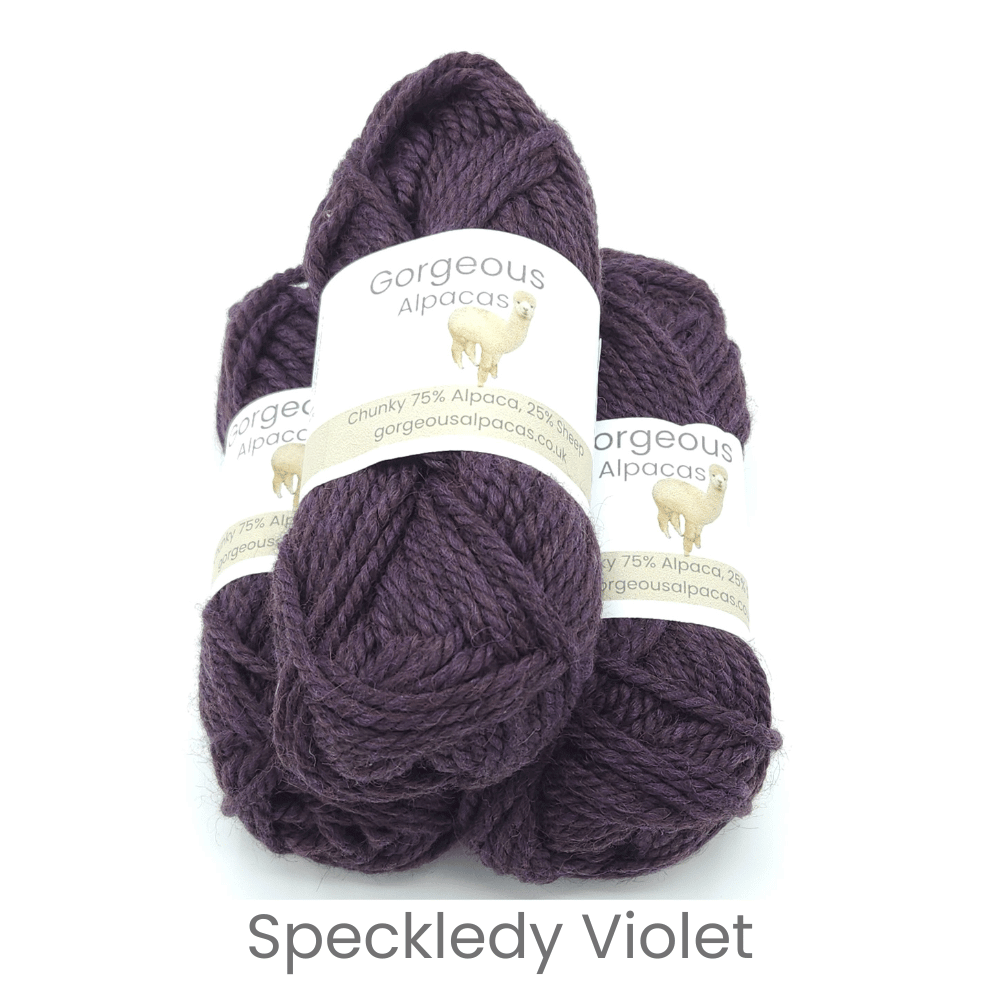 Chunky alpaca wool from British and Irish farms shown here in Speckledy Violet