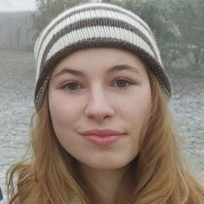Striped alpaca hat knitting kit – worn by Yasya