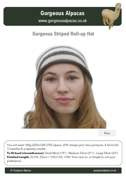 Pattern cover for the striped roll-up beginner hat