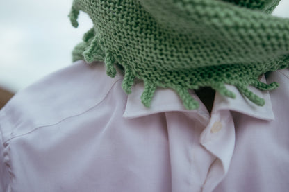 Alpaca wool knit kit shawl in Jade - close up on picot