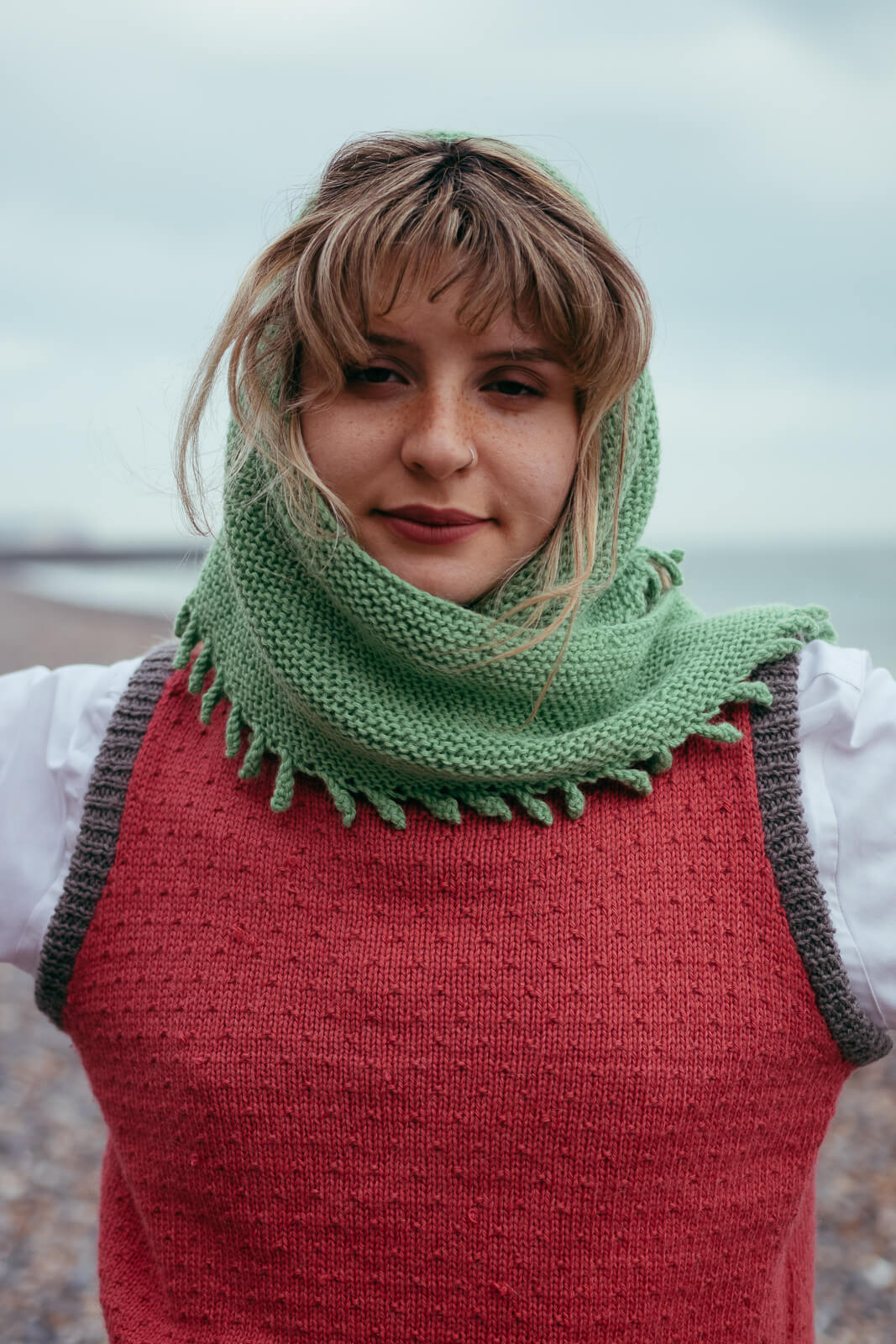 Alpaca wool knit kit shawl in Jade