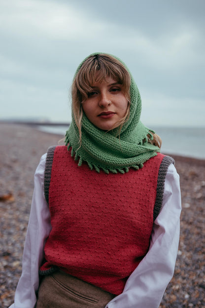 Kiki wearing Gorgeous Alpaca Southwold Sleeveless Sweater available as  a digital download pattern or as a knit kit complete with the softest British & Irish alpaca wool.