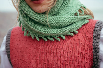 Close-up of the Restful Picot Shawl knitted in Jade alpaca wool from British and Irish farms