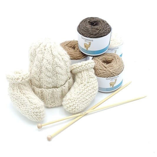 Knit Kit - Baby cable hat & bootee set - Gorgeous Alpacas
